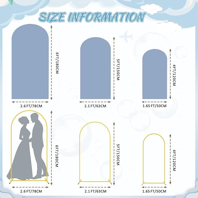Arch Backdrop Stand and Cover Set of 3 (6FT, 5FT, 4FT) Backdrop Stand for Parties Dusty Blue Arch Covers Stretchy Backdrop Metal Arch Frame Stand for Wedding Graduation Ceremony Birthday Decoration