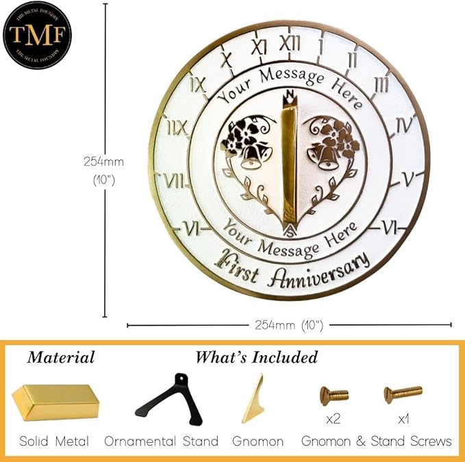 The Metal Foundry Personalized 1st Large Sundial - Recycled Solid Brass UK Manufactured Home Decor Or Garden Present Idea for Parents, Friends Or Couple's First Year of Marriage