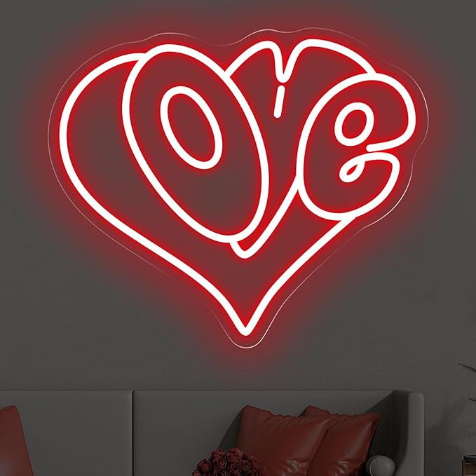 Love Heart Neon Sign, Red Romantic LED Wall Light for Bedroom, Valentine's Day Gift, Lover Valentine Decor, Romantic Home Decor, Couple Space Wall Art 15″ × 12.6″