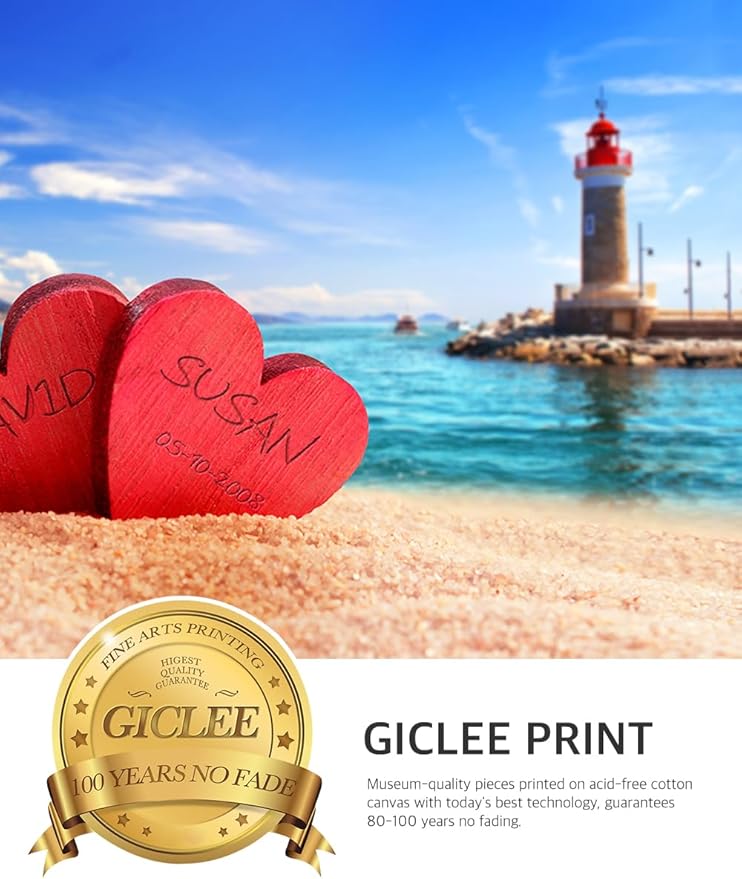 IPIC - Beach Lovers, Personalized Artwork with Names and Date on, Customized Gift for Anniversary,Wedding,Birthday and Holidays. Picture size: 18x12, Framed Size: 21x15