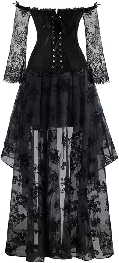 Kimring Women's Steampunk Victorian Off Shoulder Corset Top with High Low Skirt