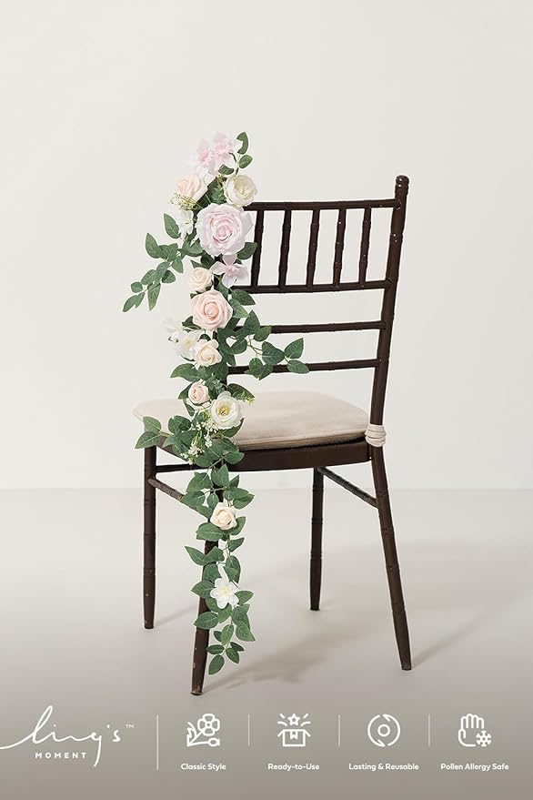 Ling's Moment 10pcs Wedding Chair Decorations Aisle Floral Swag Artificial Pew Flowers Hanging Garland Blush Pink & Cream For Ceremony Reception Church Rose Floral Faux Arrangement Party Outdoor Decor