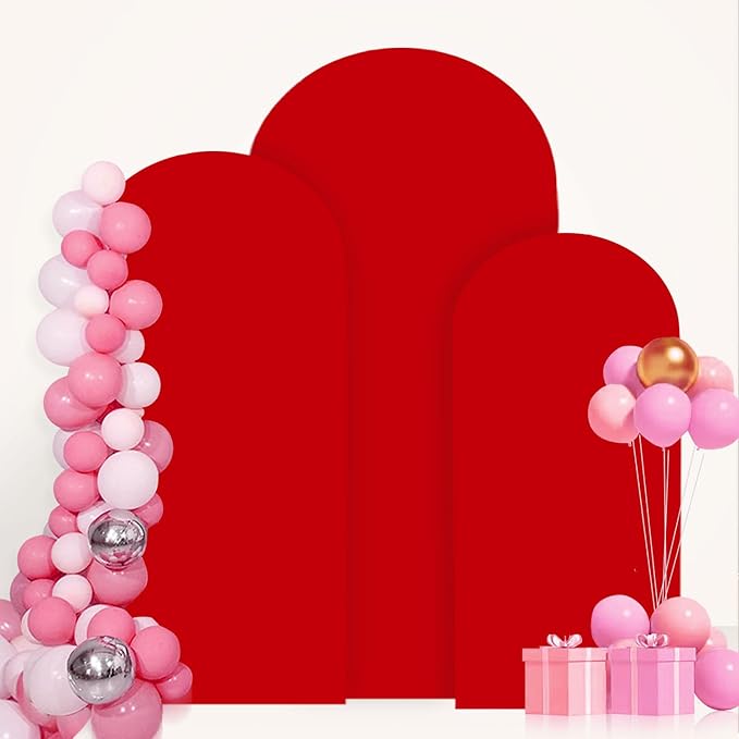 Arch Covers Set of 3 Red Wedding Arch Cover 7.2FT 6.6FT 6FT Arch Spandex Covers for Metal Frame Stand Balloon Arched Stand Cover Round Top Backdrop Fabric for Wedding Birthday Party Decor