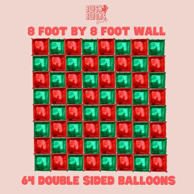 Black and Gold Foil Balloon Wall (64 Pack) | 8 Foot by 8 Foot Balloon Wall | Weddings, Birthdays, Showers, Parties, and Events (Red and Green)