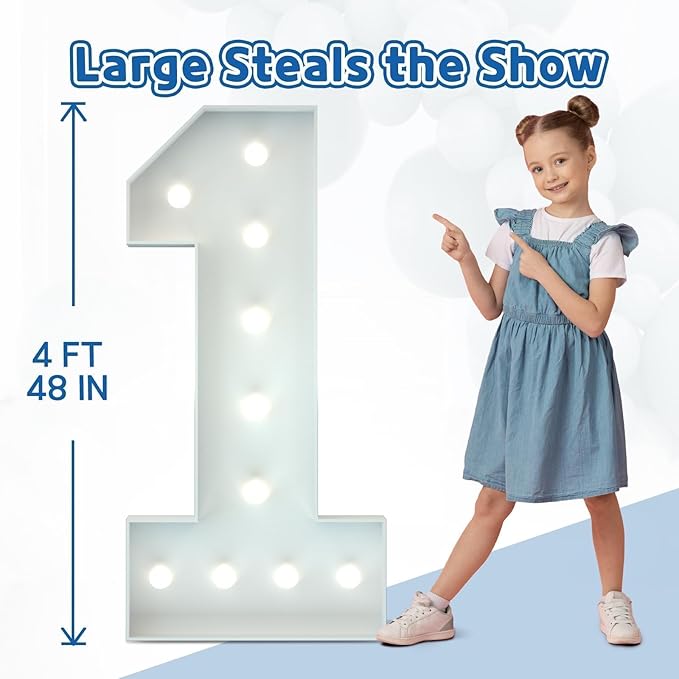 Marquee Numbers 4 Feet Tall Big Light Up Numbers 10th Happy Birthday Decorations Girl Boy White Anniversary Party Decor Large Cardboard Prop Backdrop Sign 10
