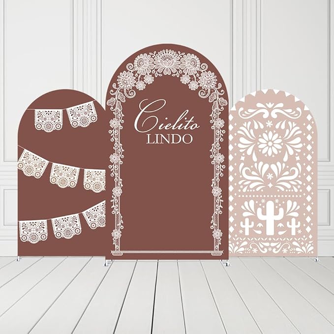 Beige Arch Backdrop Cover Birthday Party Baptism Cutie Baby Shower Arch Stand Spandex Covers Wedding Mexican First Fiesta Parties Decorations (2.6X6ft,G3760)