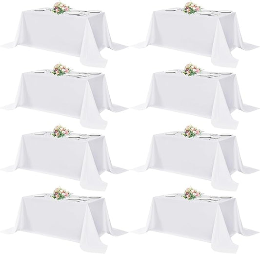 sancua White Table Cloths Rectangle, 8 Pack 90x132 Inch Tablecoths Rectangular for 6 Foot Tables - Washable Polyester Fabric Table Cover for Wedding, Birthday Party, Banquet Reception