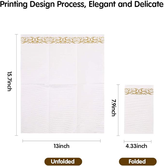 Vplus 600 Pack Paper Napkins Guest Towels Disposable Premium Quality 3-ply Dinner Napkins Disposable Soft, Absorbent, for Kitchen, Wedding, Parties, Dinners or Events(Gold)