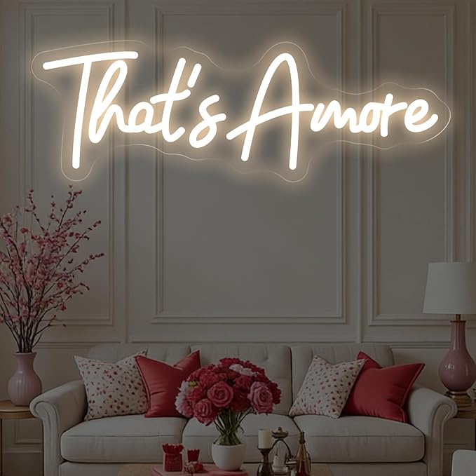 That's Amore Neon Sign, Wedding LED Wall Light, Bedroom Decor, Valentine’s Day Gift, Romantic Home Decor, Engagement Wall Neon, Couples Space, Anniversary, Italian Event 16.5″ × 5.6″