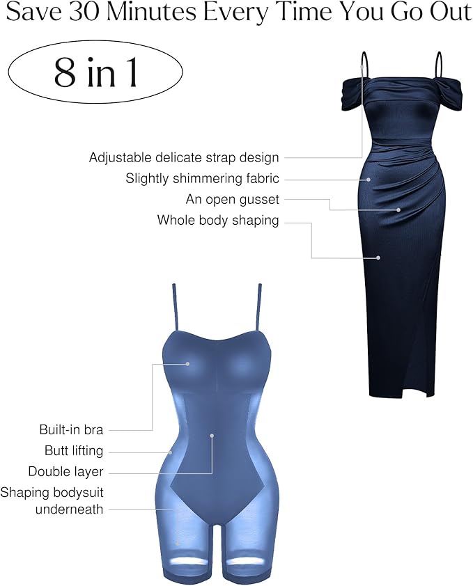 Popilush Womens Shapewear Maxi Dress Multi Way Wear Off The Shoulder Bodycon Long Cocktail Formal Dresses