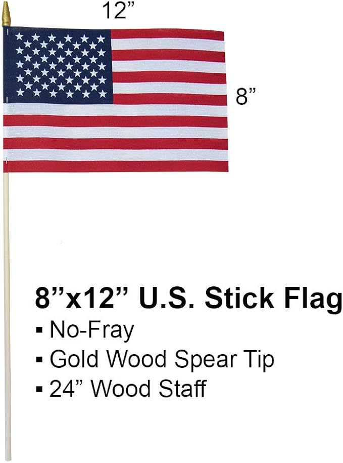 GIFTEXPRESS 24-Pack, Proudly MADE IN USA 8 x 12 Inch Spearhead Handheld American Flags on 24" Pole – Grave Marker USA Stick Flags