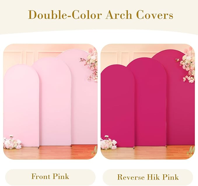 Pink and Hot Pink Arch Cover 3 Set-7.2FT, 6.6FT, 6FT Arch Backdrop Cover Spandex Fitted 2- Color Fabric Stand Covers for Baby Shower Girls Birthday Party Wedding Photo Background Decorations