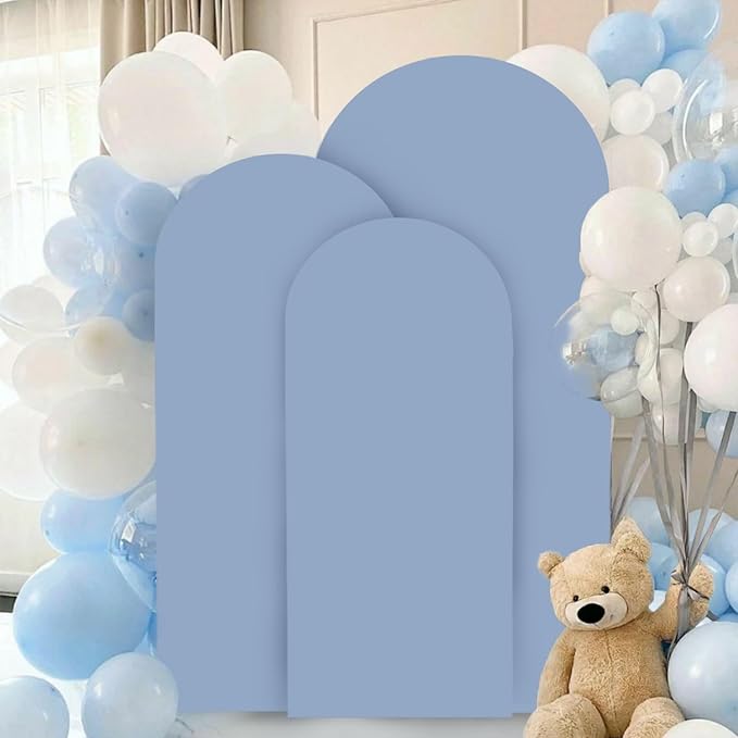 Wedding Arch Cover Set 5FT 6FT 7FT Dusty Blue Wedding Arch Cover Set of 3 Spandex Round Top Arch Covers for Metal Stand Balloon Stretchy Arch Cover for Wedding Party Supplies