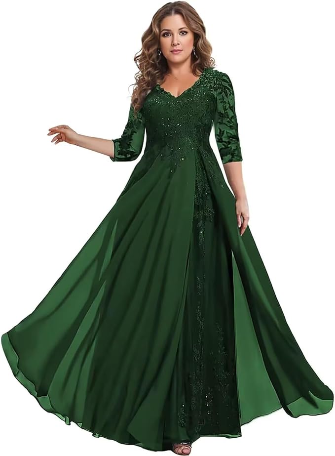 Long Sleeve Mother of The Bride Dress for Wedding Chiffon Lace Applique Formal Gowns BOF163