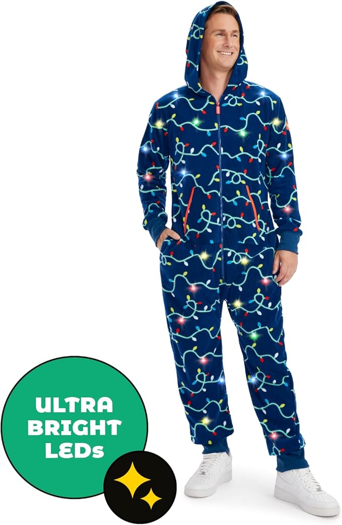Tipsy Elves Christmas Onesies for Adults - Comfy Unisex Matching Holiday Jumpsuits with Convenient Pockets