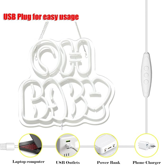 Oh Baby Neon Sign for Backdrop Wall Decor,OH Baby light up sign for Valentine’s Day, Nursery Wall Decor & Shower Backdrop for Arch Game Room Gift for Boy Girlfriend