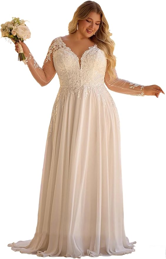 Plus Size Wedding Dresses for Bride Long Sleeve Wedding Bridal Gowns with Lace Appliques Off Shoulder Bride Dress