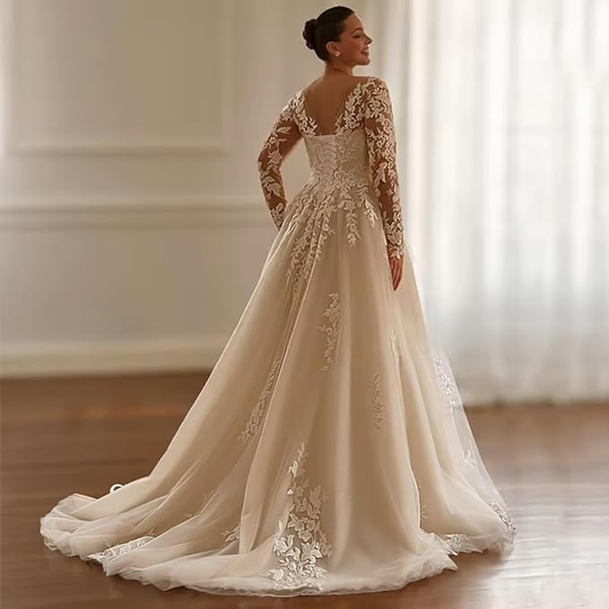 Plus Size Wedding Dresses for Bride Long Sleeve Wedding Bridal Gowns with Lace Appliques Off Shoulder Bride Dress