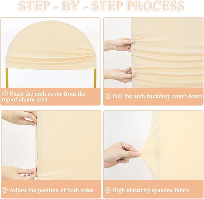 Spandex Arch Backdrop Cover Beige Wedding Arch Covers Set of 3 Balloon Arched Cover Stretchy Backdrop 5FT 6FT 7FT Round Top Chiara Arch Stand Covers for Birthday Baby Shower Ceremony Party Decoration
