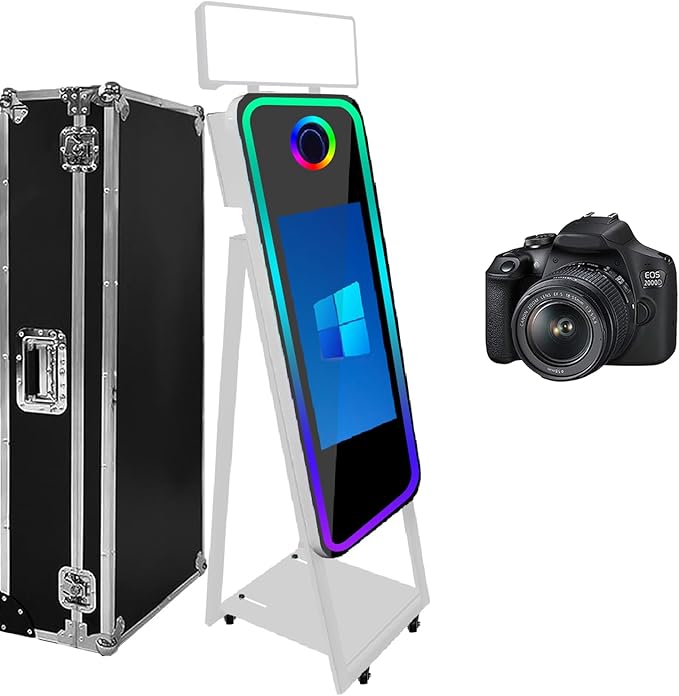 Magic Mirror Photo Booth,Mirror Photo Booth Interactive Touch Screen with Flight Case, Built-in Mini PC with Instant Print and Sharing for Event Party Wedding Rental (White, 21.5''Screen+Camera)