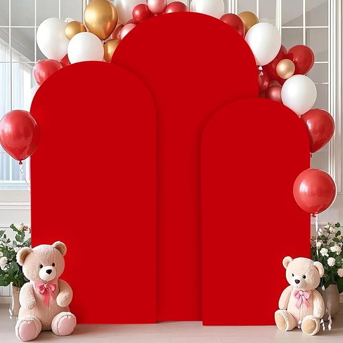 Arch Covers Set of 3 Red Wedding Arch Cover 7.2FT 6.6FT 6FT Arch Spandex Covers for Metal Frame Stand Balloon Arched Stand Cover Round Top Backdrop Fabric for Wedding Birthday Party Decor