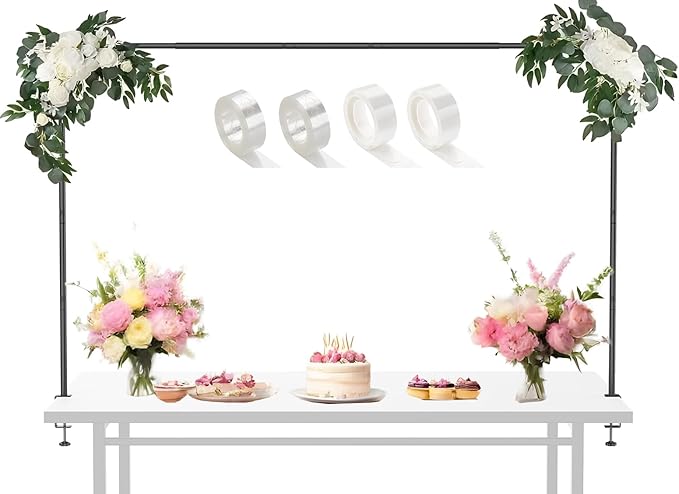 LANGXUN Meatl Table Balloon Arch Kit, Adjustable 16''-56'' Tall 29"-98" Length Table Stand, For Birthday Party Wedding & Graduation Decorations, Christmas Decort Baby Shower Party Supplies (Black)