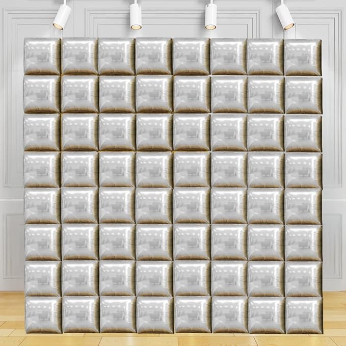 Black and Gold Foil Balloon Wall (64 Pack) | 8 Foot by 8 Foot Balloon Wall | Weddings, Birthdays, Showers, Parties, and Events (Silver and Silver)