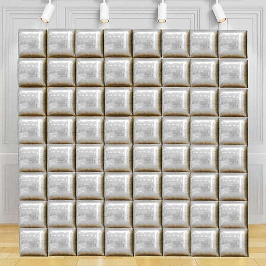Black and Gold Foil Balloon Wall (64 Pack) | 8 Foot by 8 Foot Balloon Wall | Weddings, Birthdays, Showers, Parties, and Events (Silver and Silver)