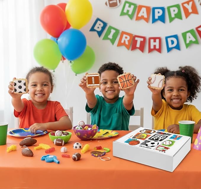 Sports themed Cookies Individually Wrapped Theme Candy Party Favors 24 Pack Bulk for Kids Game League Birthday Party Soccer Football Basketball Baseball Decorated Sugar