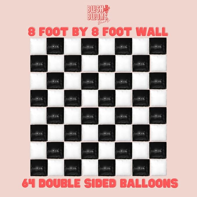 Black and Gold Foil Balloon Wall (64 Pack) | 8 Foot by 8 Foot Balloon Wall | Weddings, Birthdays, Showers, Parties, and Events (Black and White)
