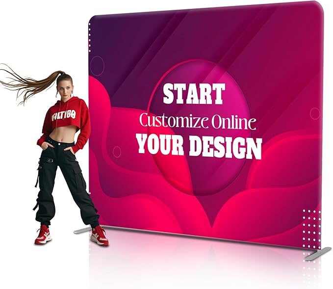 Custom Tension Fabric Display Backdrop Trade Show Backdrop Banner Stand for Weddings, Events, Booth (Double Sided Print 7.5x7.5 Ft)
