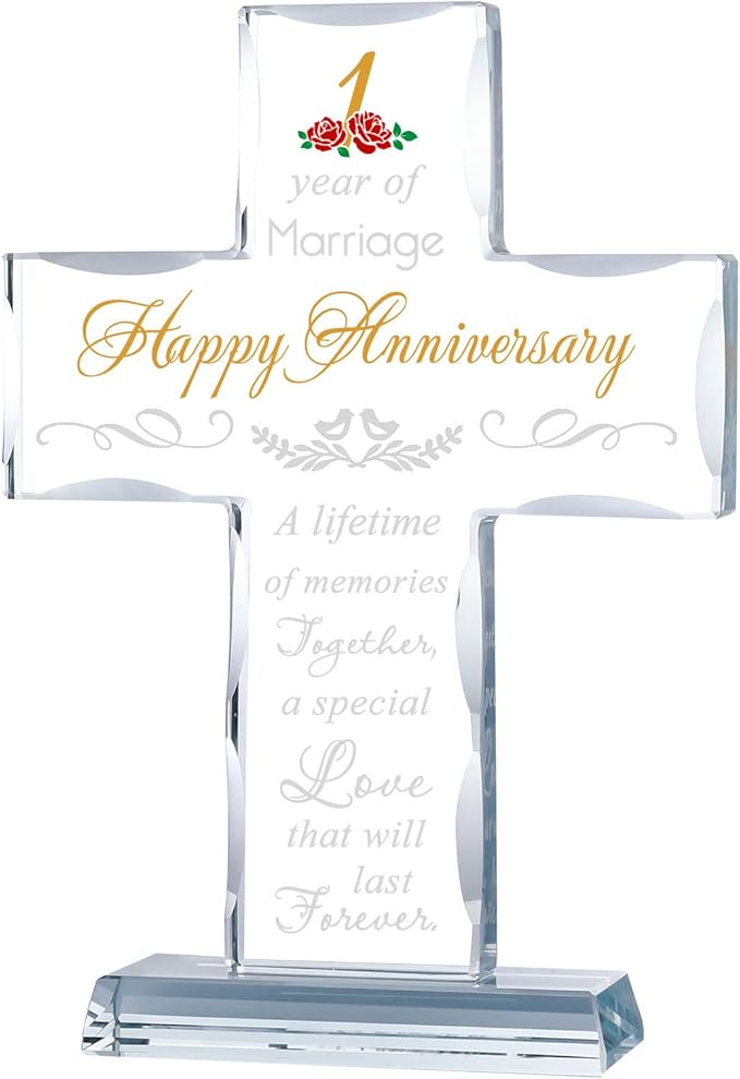 YWHL 1st Wedding Anniversary Cross, 1 Year for Couple, Cross Decoration for One Year of Marriage