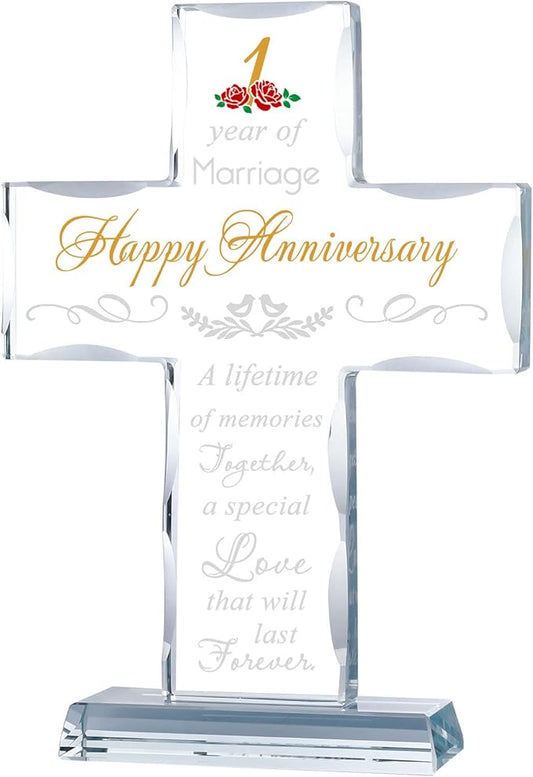 YWHL 1st Wedding Anniversary Cross, 1 Year for Couple, Cross Decoration for One Year of Marriage