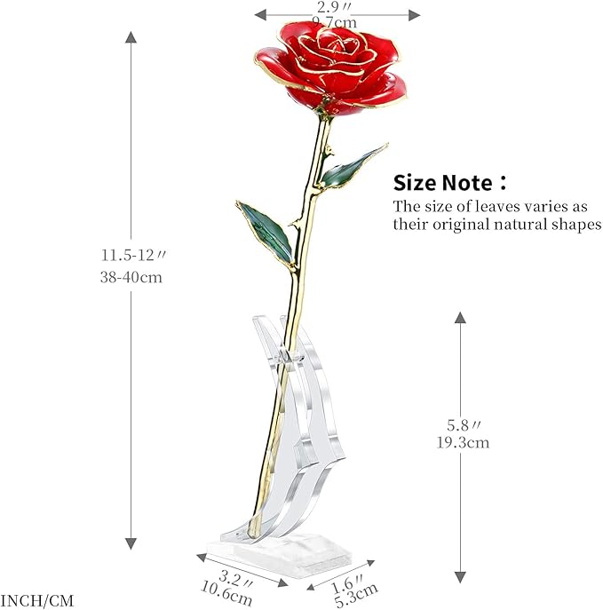 Valentines Day Gift Rose,24k Gold Real Rose Gift for her and Great Valentines Gift for her Rose, red Rose with Stand