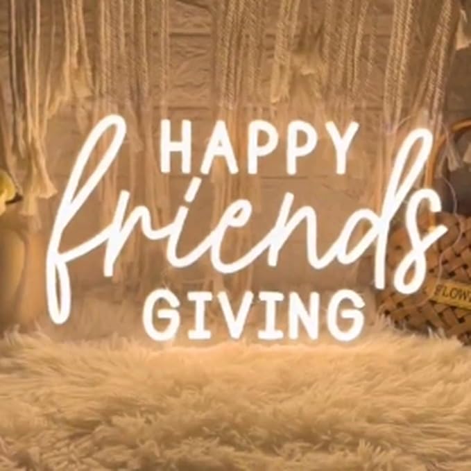 Happy Friendsgiving Neon Sign, Custom Thanksgiving Fall Dinner Home Decor LED Neon Light Friendsgiving Party Wall Decor Gift For Friends USB Size:17x9.5inches