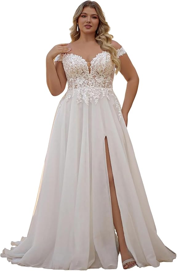 Plus Size Wedding Dresses for Bride Long Sleeve Wedding Bridal Gowns with Lace Appliques Off Shoulder Bride Dress