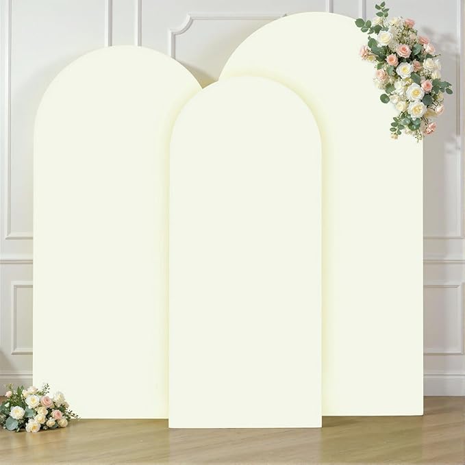 Ivory Arch Covers 3 Set - 6FT, 6.6FT, 7.2FT Ivory Arch Backdrop Cover Spandex Wedding Arch Stand Covers for Bridal Shower Wedding Baby Shower Birthday Party Banquet Photo Background Decorations