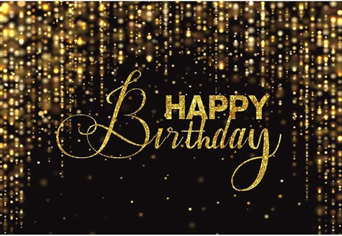 Happy Birthday Backdrop for Photography 12x10ft Luxury Black and Gold Birthday Party Backdrop Background Banner Bokeh Glitter Men Birthday Party Decorations Supplies Wallpaper Studio Props