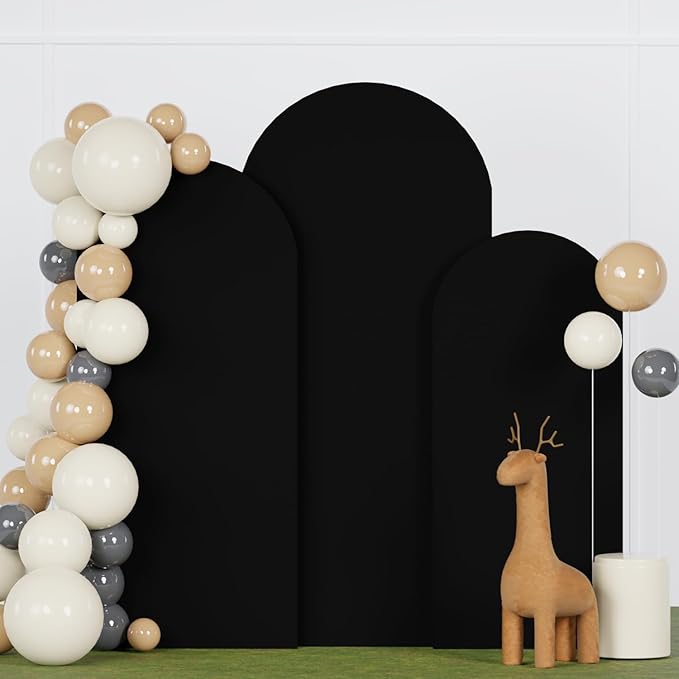 Spandex Arch Backdrop Cover Set of 3 Black Wedding Arch Stand Cover 5FT 6FT 7FT for Arched Frame Decor 2 Sided Arch Stand Covers Backdrop Fabric Round Top Arched Covers for Wedding Ceremony