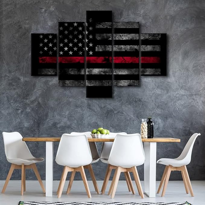 5 Pieces American Flag Wall Art Pictures for Home Decor Black White and Red US Flag Painting on Canvas Poster Print Modern Artwork for Living Room Office Decorative Framed Ready to Hang 60x40 in