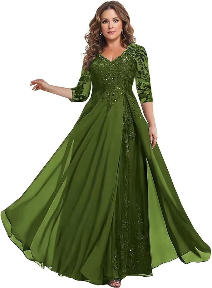 Long Sleeve Mother of The Bride Dress for Wedding Chiffon Lace Applique Formal Gowns BOF163