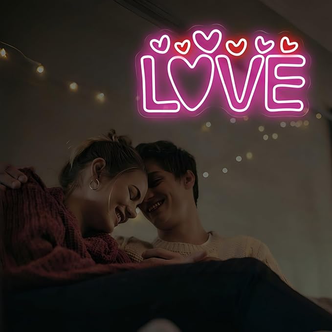 LOVE Neon Sign for Wall Decor, Romantic Heart LED Neon Light for Valentine’s Day, Wedding & Engagement Decorations, Iconic Neon Wall Art for Bedroom, Living Room & Party Backdrop 16.5"x8.9"