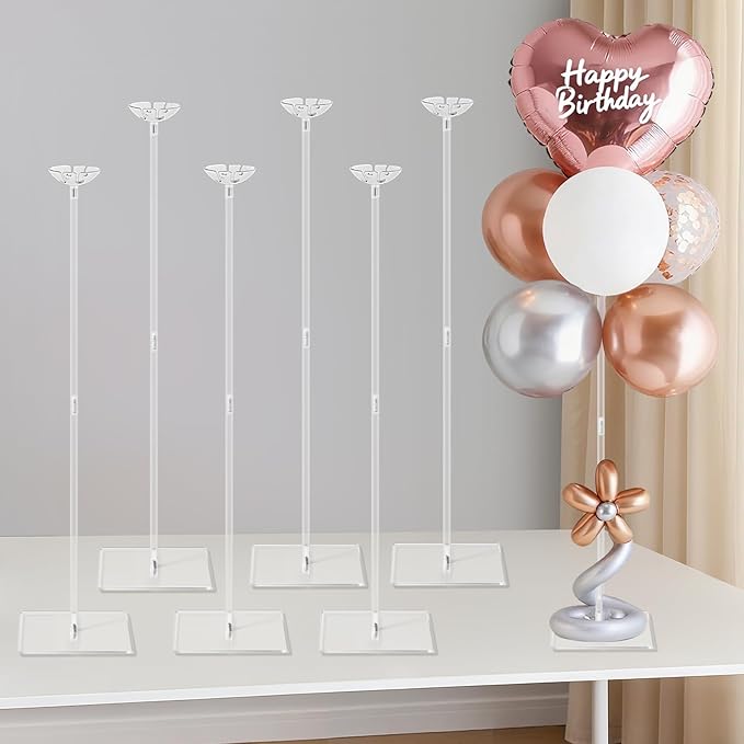 6 Pack Clear Acrylic Balloon Stand Kit, 23.6 Inch Reusable Balloon Sticks Holder with Base Perfect for Tabletop Centerpiece Party Event Decorations (23.6" 6 Pack)