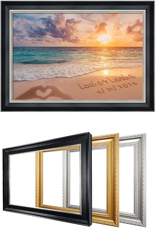 IPIC - "Forever Together Personalized Wall Art, Custom Beach Scene with with Solid Wood Frame, A Personalized Gift with Name and Date for Couple, Wedding, or Anniversary, Ready to Hang
