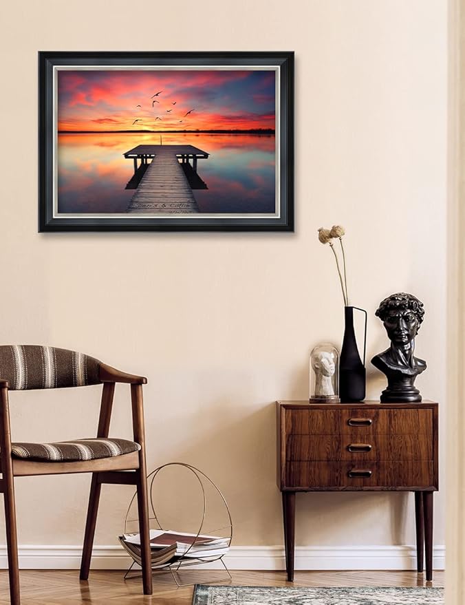IPIC - Our Own Sunset Personalized Framed Wall Art with Names and Date on, Giclee Prints Framed with Solid Wood, Custom Memorial Gifts for Anniversary. Total Size: 27.25" W x 19.25" H