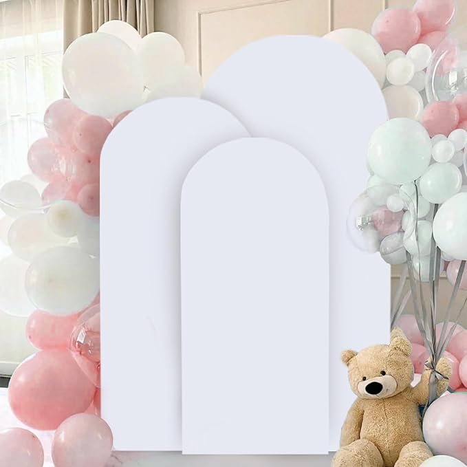 White Arch Backdrop Cover Set of 3 Wedding Arch Cover 5ft 6ft 7ft Spandex Arched Backdrop Covers for Baby Shower Chiara Round Top Arched Backdrops Stand Covers for Birthday Party Decoration