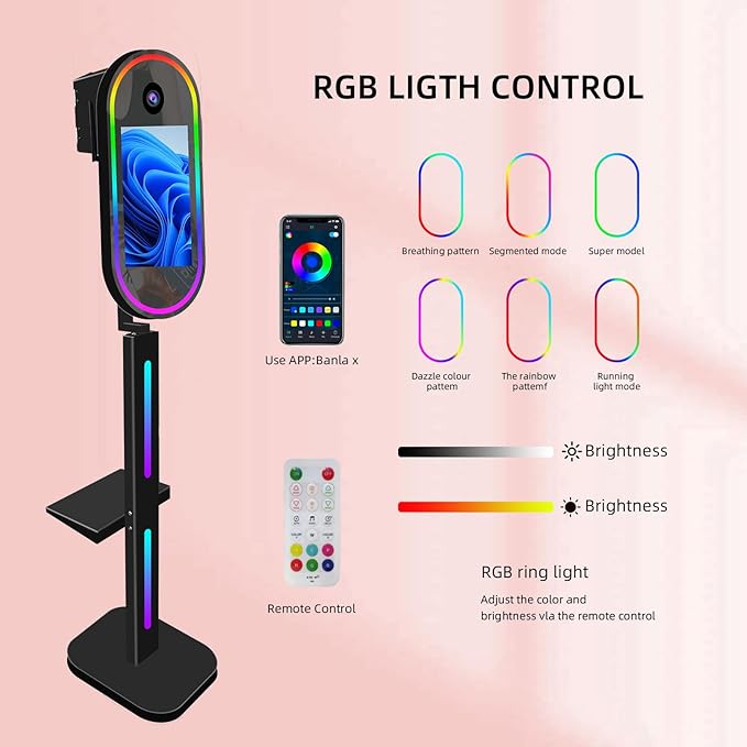 Vanya Oval Mirror Photo Booth15.6 Touch Screen Mirror Photo Booth Magic Mirror Photobooth Selfie for Party Events Wedding Rental (Black, Without Camera Printer)