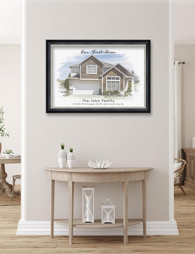 IPIC - Custom Watercolor House Portrait. Personalized Framed Artwork Housewarming Gift Customized Giclee Prints, Custom Giclee Print Includes Names and the Special Date. Framed size: 33.25 x 23.25