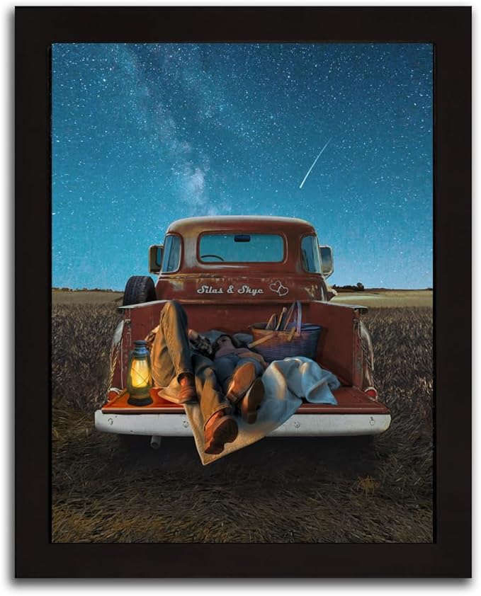Personal-Prints STARGAZERS | Custom Romantic Wall Art Gift | Personalized With Your Names on the Classic 1954 Chevy | Anniversary, Wedding, Valentine's Day Gift (11"x14" Framed Paper Print)