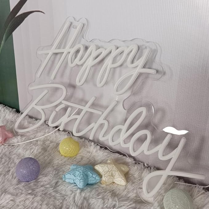 Happy Birthday Neon Sign for Party Backdrop Wall Decor LED Happy Birthday Light Up Sign Banner for Party Decorations LED Sign Teen Bedroom Reunion Decoration Gifts Photo Prop USB 21.7x13.8 Inch (warm white)